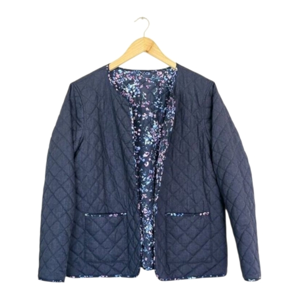 Croft & Barrow Reversible Quilted Jacket Petite XL Navy Floral Lightweight - Picture 1 of 7